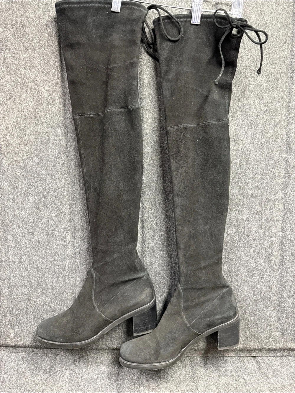 Stuart Weitzman Black Over-the-Knee Suedeover Boots with Tie Detail